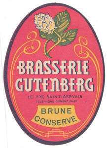 Etiquette de brasserie Gutenberg originale ancienne bière brune conserve