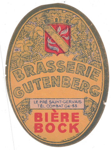 Etiquette de brasserie Gutenberg originale ancienne bière bock