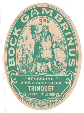 Etiquette de brasserie Trinquet originale ancienne bière bock Gambrinus