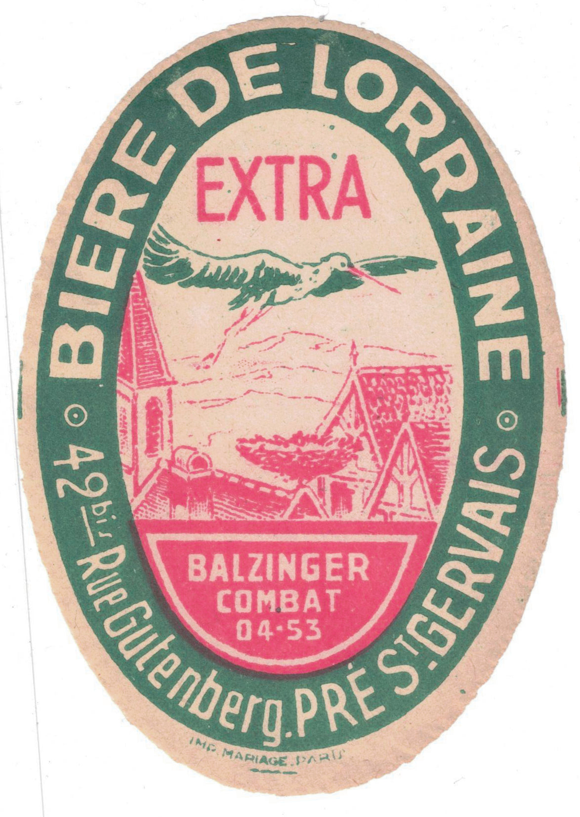 Etiquette de brasserie Balzinger originale ancienne bière de Lorraine