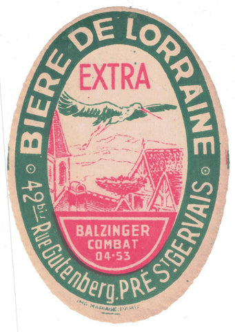 Etiquette de brasserie Balzinger originale ancienne bière de Lorraine