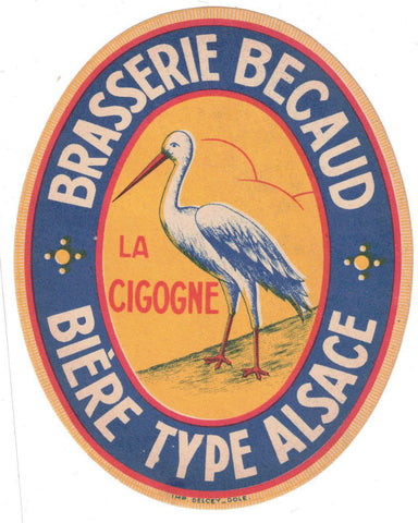 Etiquette de brasserie Becaud originale ancienne bière type Alsace