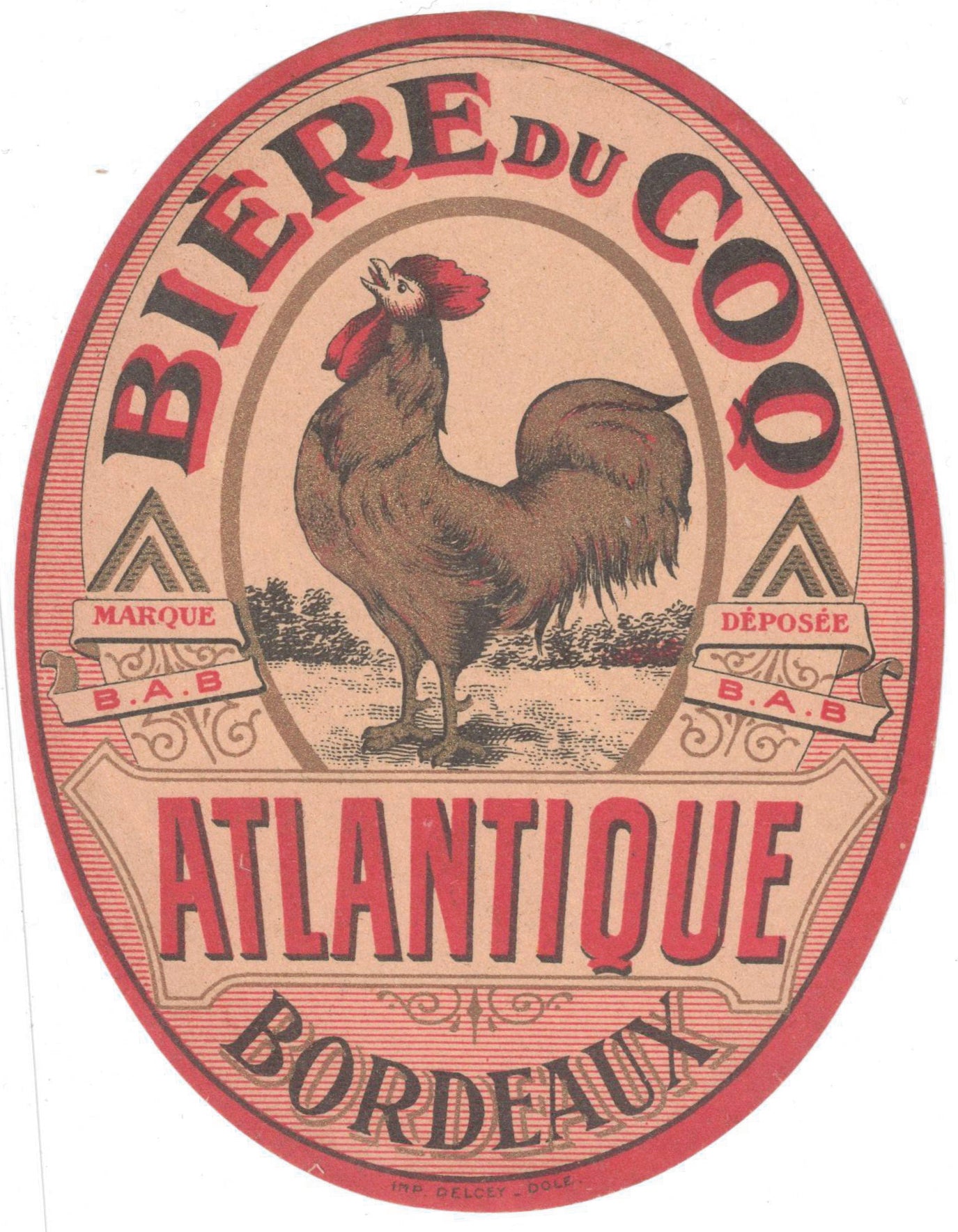 Etiquette de brasserie Coq Atlantique originale ancienne bière de Bordeaux