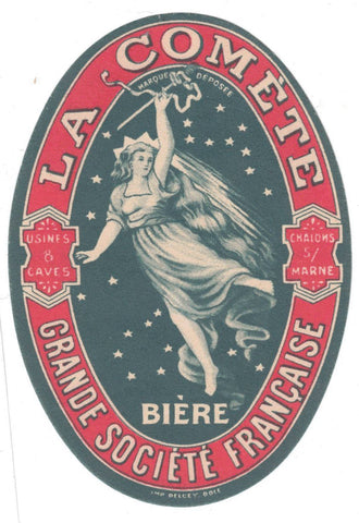 Etiquette de brasserie la Comète originale ancienne bière française