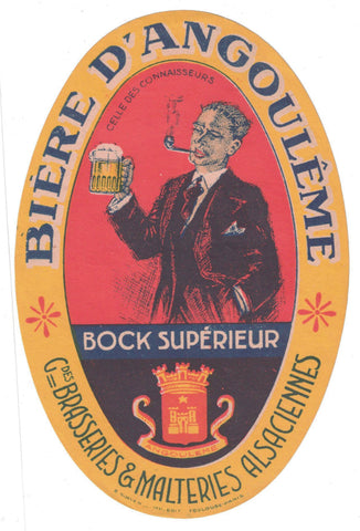 Etiquette de brasserie d'Angoulême originale ancienne bière bock supérieur