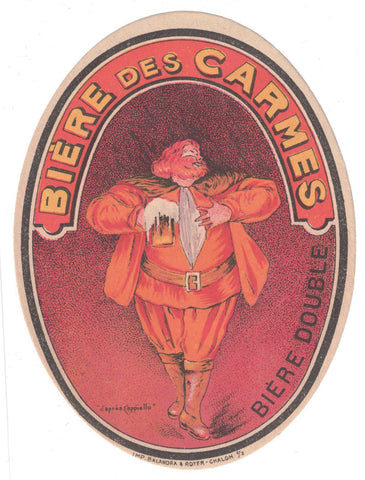 Etiquette de brasserie de Chalon sur Saone originale ancienne bière des Carmes