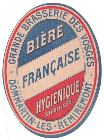 Etiquette de brasserie Dommartin les Remiremont originale ancienne bière des Vosges