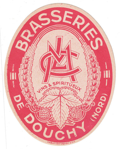 Etiquette de brasserie Douchy originale ancienne bière du Nord