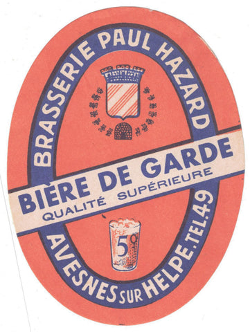 Etiquette de brasserie Paul Hazard originale ancienne bière de garde