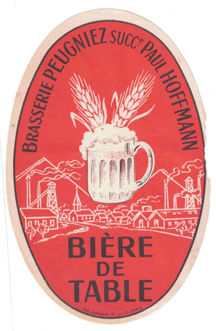 Etiquette de brasserie Peugniez originale ancienne bière de table