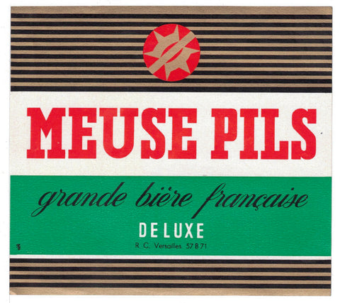 Etiquette de brasserie originale ancienne bière Meuse Pils de Luxe