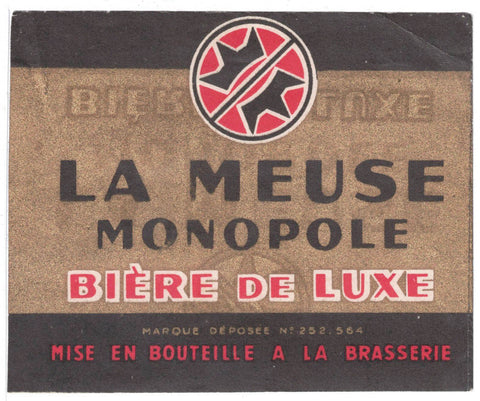 Etiquette de brasserie originale ancienne bière La Meuse Monopole