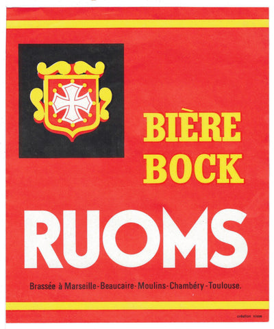 Etiquette de brasserie originale ancienne bière Bock Ruoms Ardèche