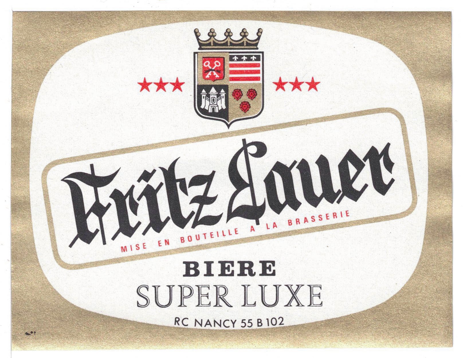 Etiquette de brasserie originale ancienne bière Fritz Lauer Super Luxe