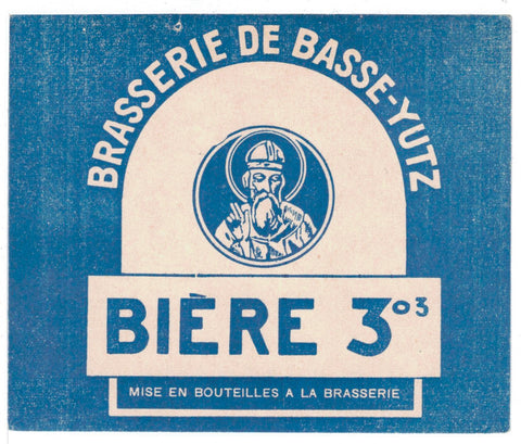 Etiquette de brasserie originale ancienne bière Basse Yutz 3°