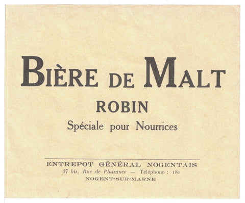 Etiquette de brasserie originale ancienne bière de malt Robin