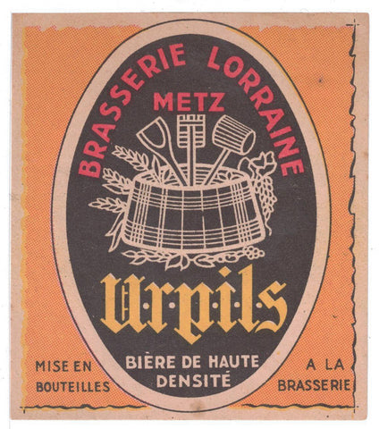 Etiquette de brasserie Lorraine originale ancienne bière Urpils