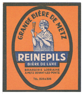 Etiquette de brasserie Lorraine originale ancienne bière Reinepils