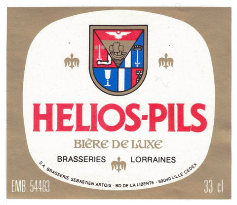 Etiquette de brasserie Lorraine originale ancienne bière Helios Pils