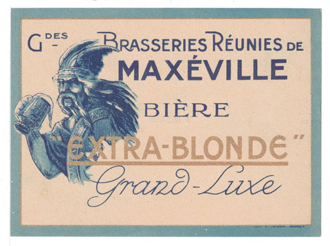 Etiquette de brasserie de Maxéville originale ancienne bière extra blonde