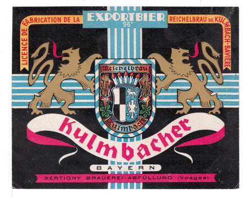 Etiquette de brasserie de Xertigny originale ancienne bière Kulmabacher