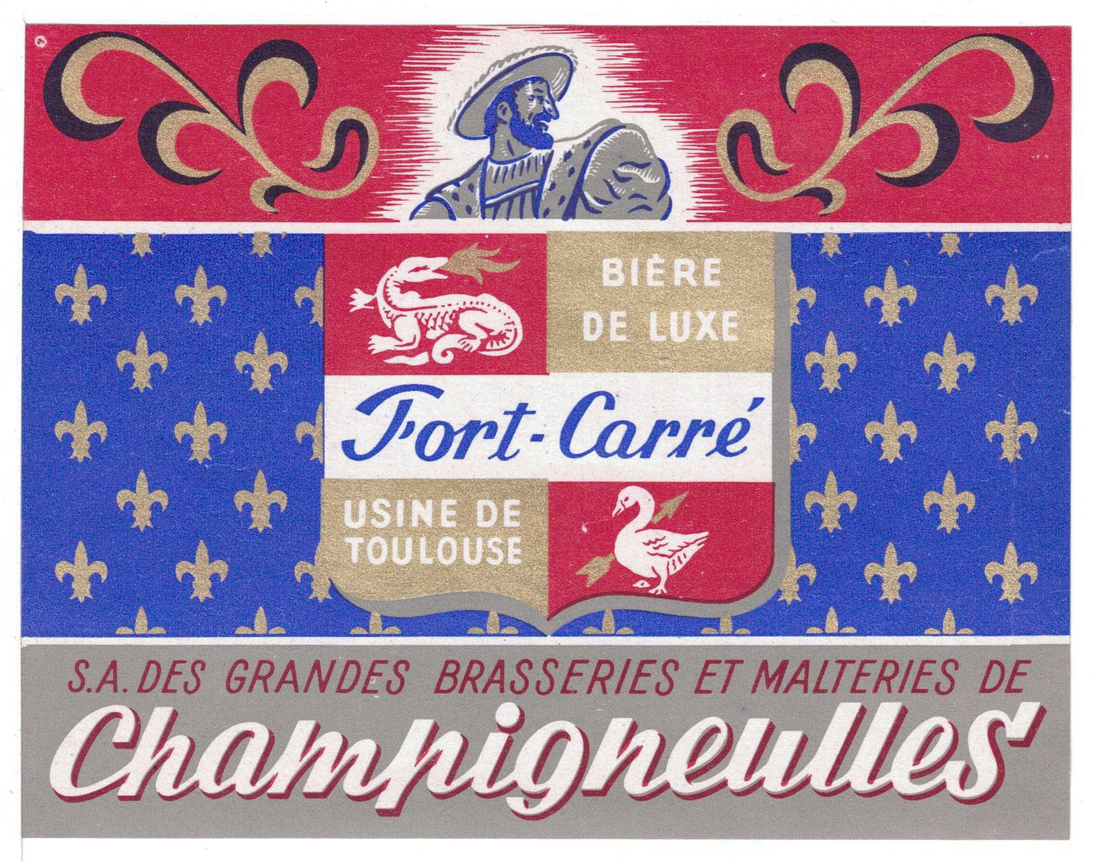 Etiquette de brasserie Fort Carré originale ancienne bière brassée par la brasserie Champigneulles