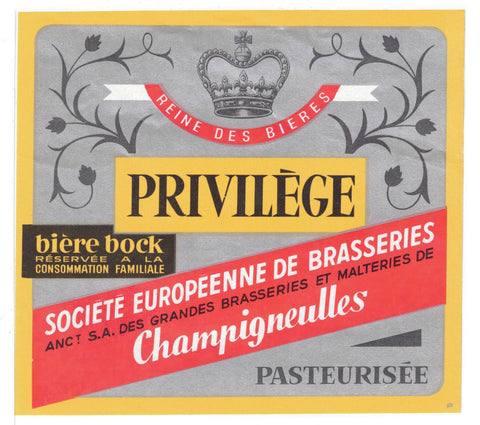 Etiquette de brasserie Champigneulles originale ancienne bière privilège