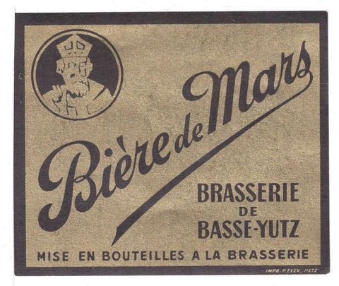 Etiquette de brasserie Basse Yutz originale ancienne bière de mars