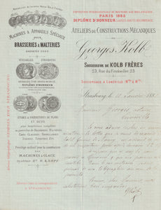 Papier à entête de bière original ancien fabricant matériels de brasseries