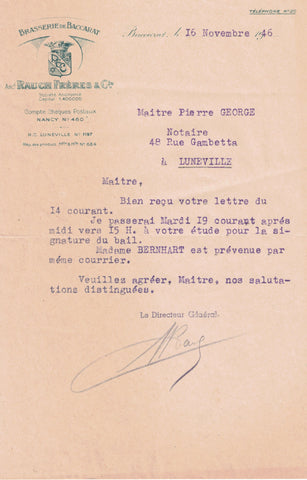 Lettre de bière originale ancienne brasserie Rauch Baccarat