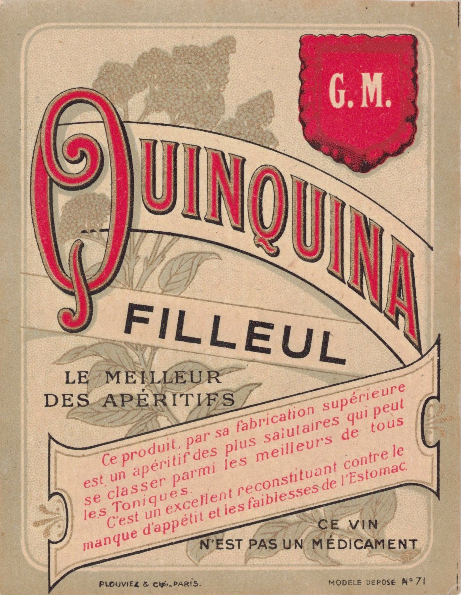 Etiquette d'apéritif Quinquina Filleul