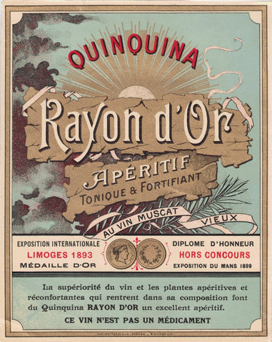 Etiquette d'apéritif Quinquina Rayon d'Or