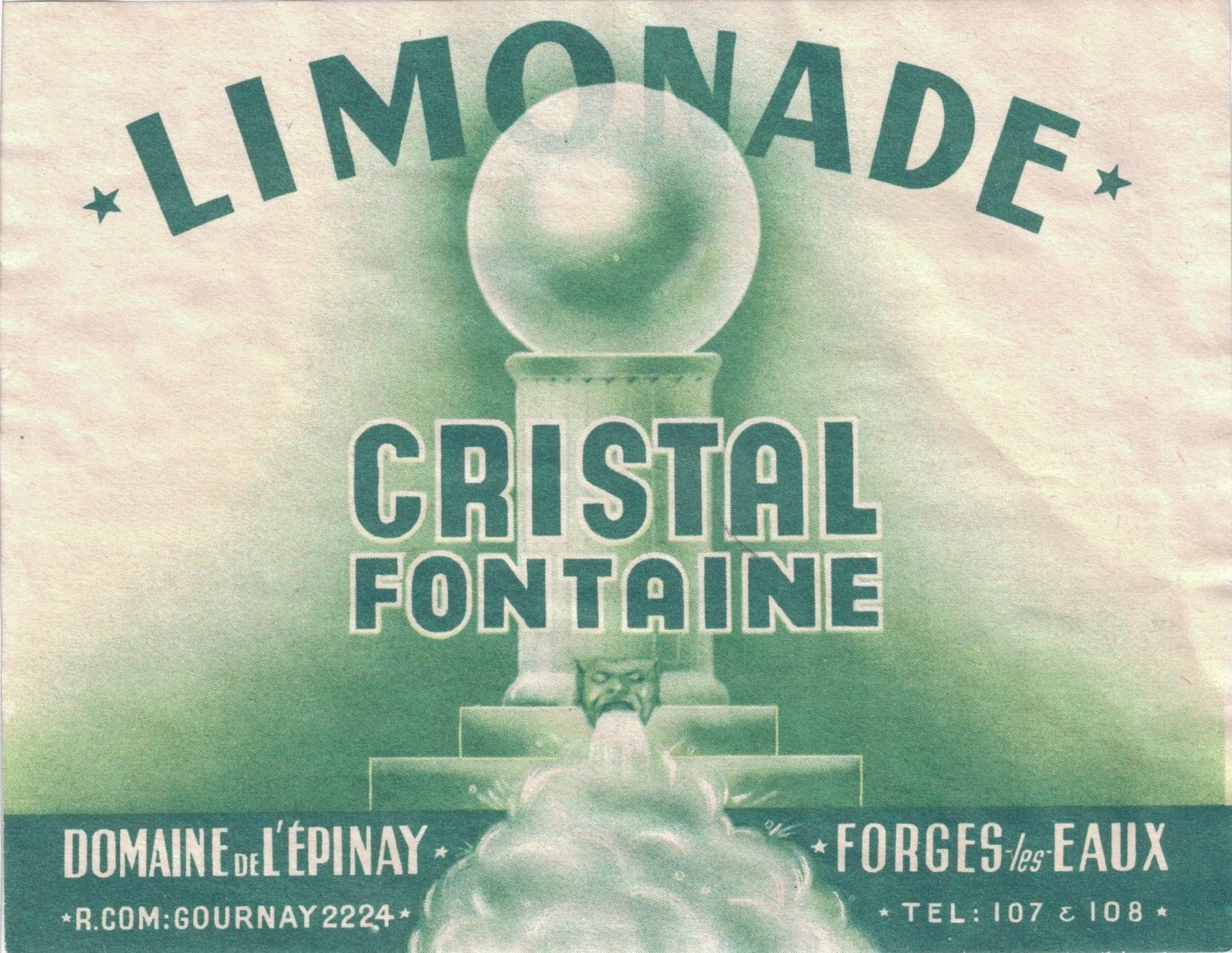 Etiquette de limonade originale ancienne Cristal Fontaine