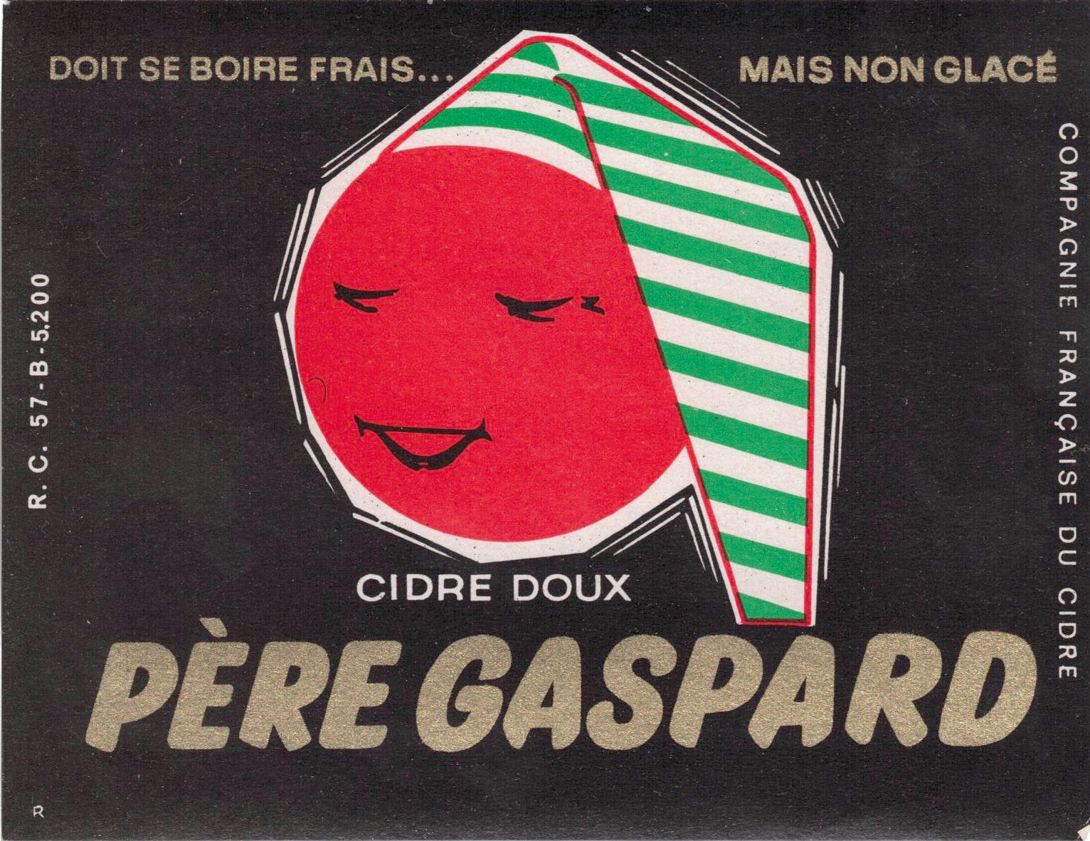 Etiquette Cidre Père Gaspard noir originale ancienne