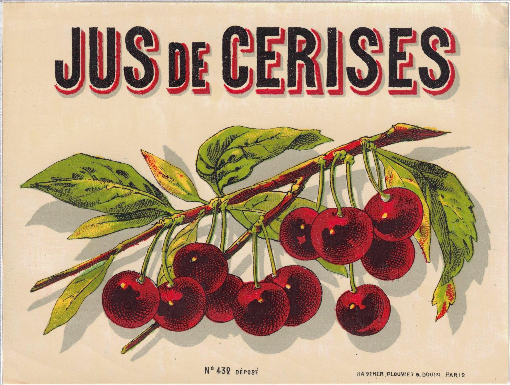 Etiquette glacée de jus de cerise originale ancienne