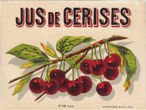 Etiquette glacée de jus de cerise originale ancienne