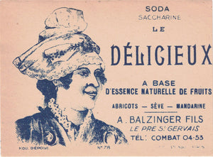 Etiquette Soda le Délicieux Balzinger originale ancienne