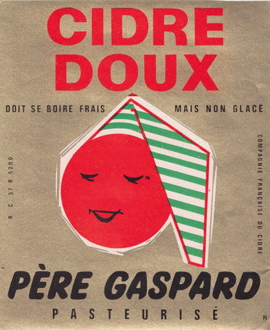 Etiquette Cidre Père Gaspard originale ancienne