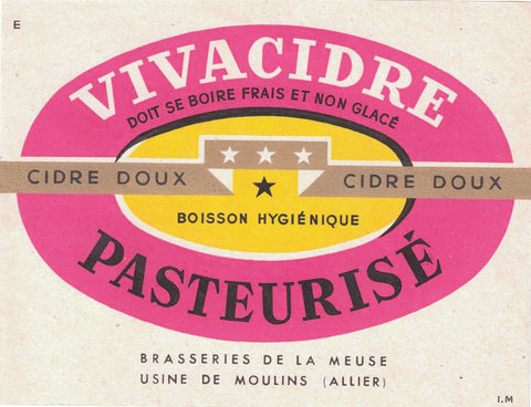 Etiquette Vivacidre originale ancienne brasserie de la Meuse