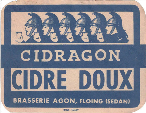 Etiquette Cidragon originale ancienne brasserie Agon Floing Sedan