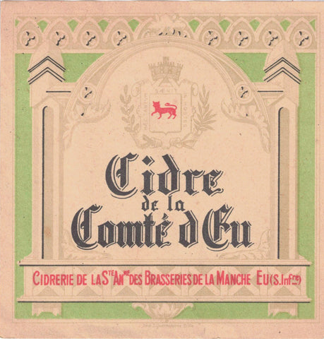 Etiquette Cidre Comté d'Eu originale ancienne brasserie de la Manche