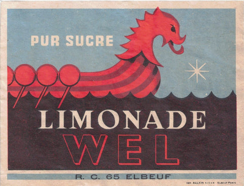 Etiquette limonade Wel originale ancienne d'Elbeuf