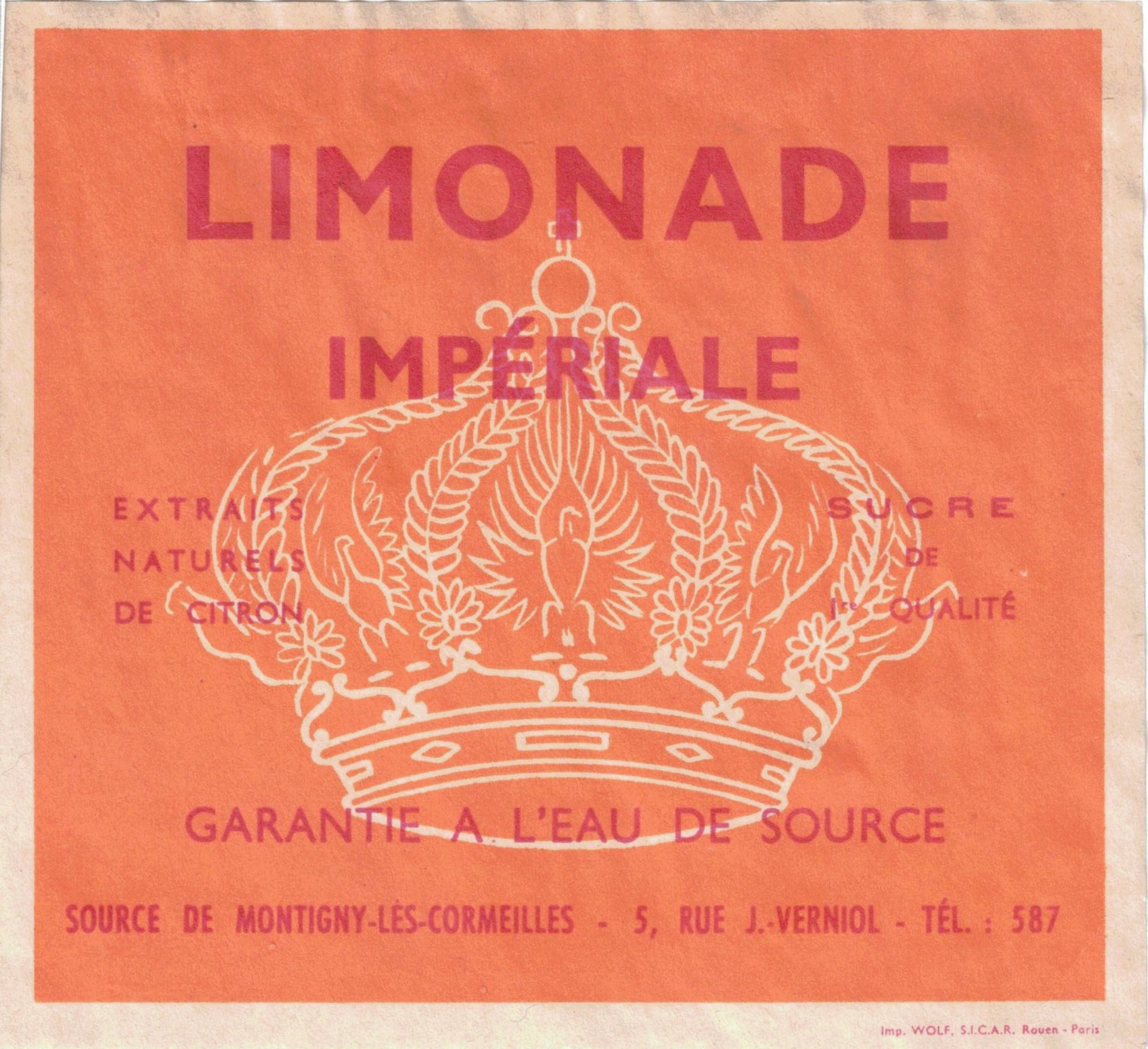 Etiquette limonade Impériale originale ancienne de Montigny les Cormeilles