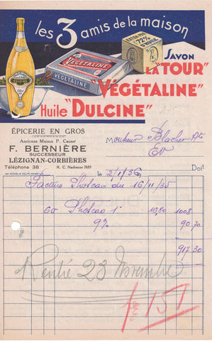 Papier à entête d’épicerie original ancien Les Trois Amis de la Maison