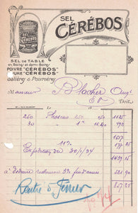 Papier à entête d’épicerie original ancien Sel Cérébos