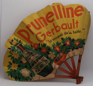 Eventail original ancien publicitaire Prunelline et Bourin