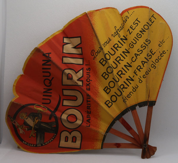 Eventail original ancien publicitaire Prunelline et Bourin