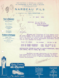 Papier à entête original ancien Pate Crème le Pierrot