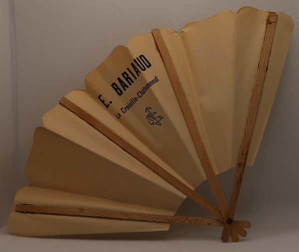 Eventail original ancien publicitaire E. Bariaud la Croisille Châteauneuf