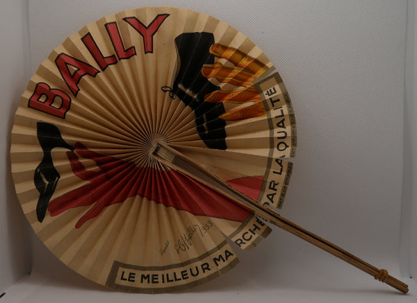 Eventail original ancien publicitaire Bally